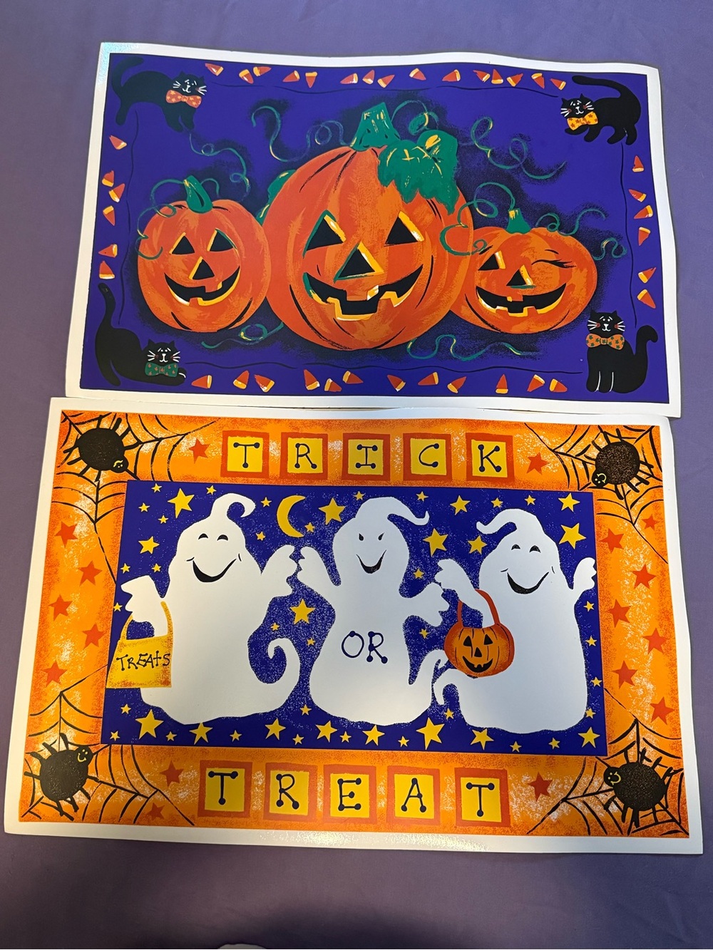 Halloween Trick or Treat Placemats - Orange & Purple Holiday Party Supplies